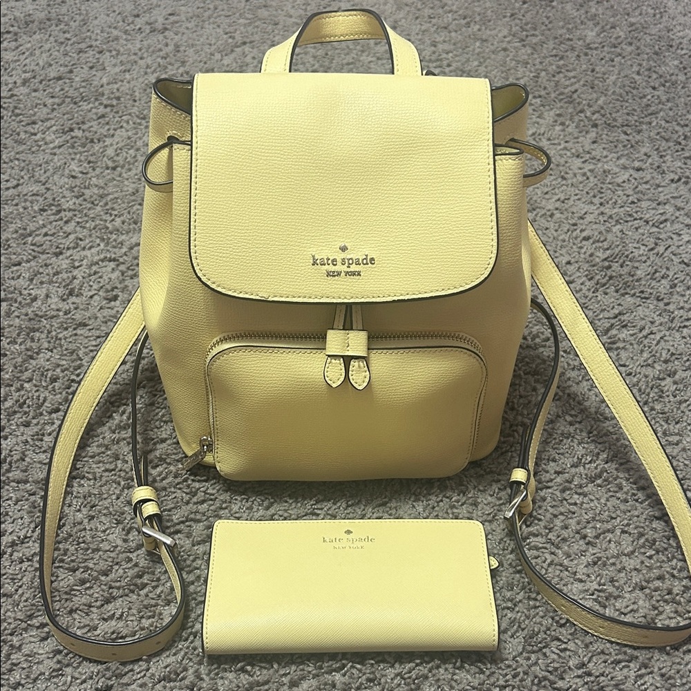 Kate Spade Butter Yellow Backpack and Wallet Duo Leather